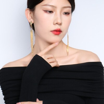 Ins Style Fashionable Elegant Tassel Diamond Earrings Women