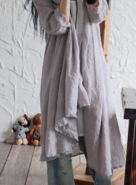 ASYMSAY Spring Autumn Loose Plus Size Cotton Linen Long Blou