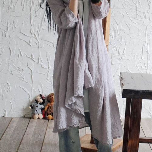 ASYMSAY Spring Autumn Loose Plus Size Cotton Linen Long Blou