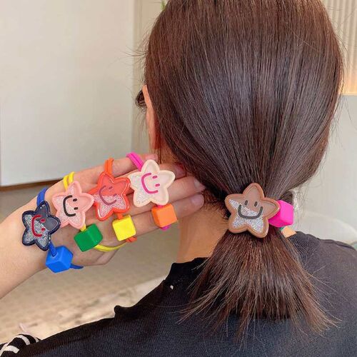 quicksand star color hair rope girl tie balls square head ro