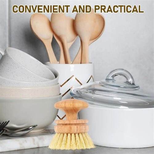 Solid Wood Long-handled Pot Bowl Brush Natural Dish