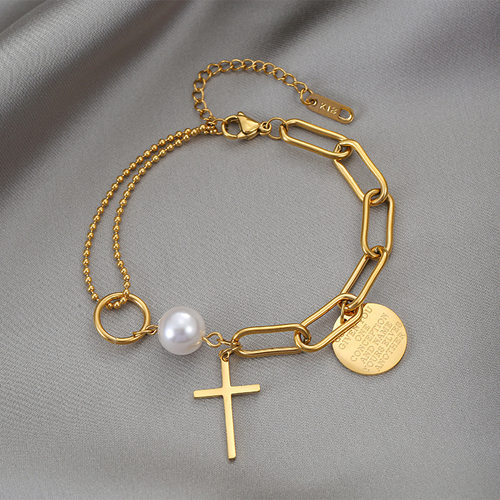 Stainless Steel Layered Golden Pendant Bracelet For Women Re