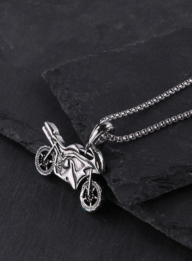 Vintage Punk Cool Motorcycle Pendant Mens Stainless Steel