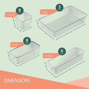 25PCS Clear Drawer Bins Makeup Organizers Organizing Cubes