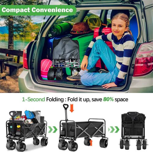 Portable Foldable Wagon Cart, Heavy Duty Beach Cart with 350