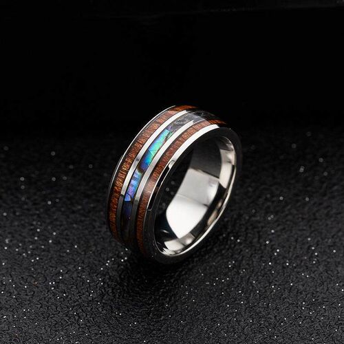 Fashion 8mm Hawaiian Koa Wood Titanium steel Rings For Men