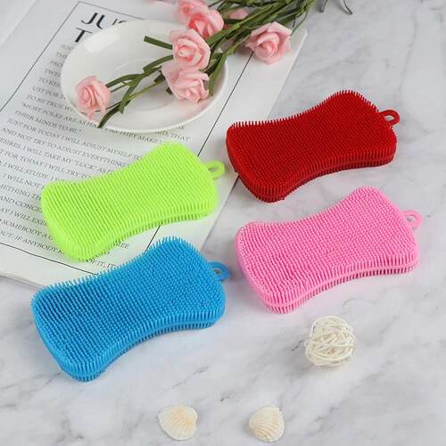 1/4Pc Silicone Dish Washing Brush Pot Pan Sponge Scrubber Si