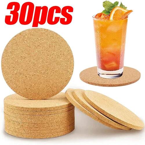 30/1PCS Cup Mat Natural Round Wooden Pads  Non-Slip Cork Coa