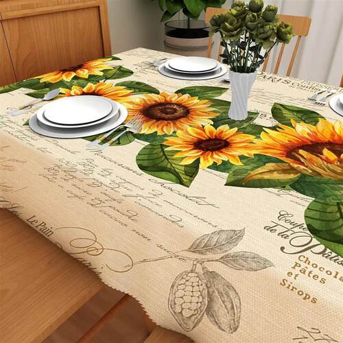 Sunflower Rectangle Tablecloths Yellow Flowers Leaves Printe