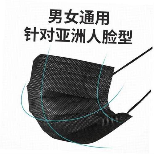 50Pcs Black Face Mask Surgical Disposable 3 Layers Medical