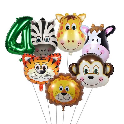 7pcs Jungle Sari Happy Birthday Balloons Animal Foil Ball