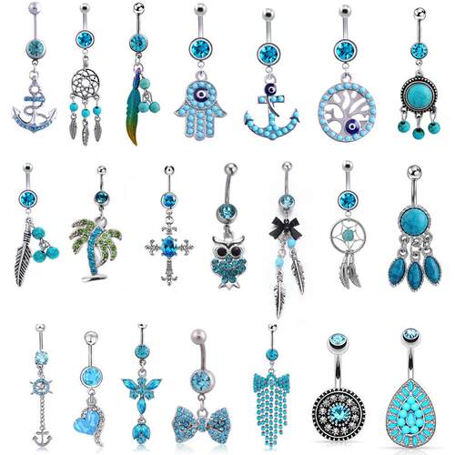 1PC Summer Blue Belly Button Ring Stainless Steel Navel Pier