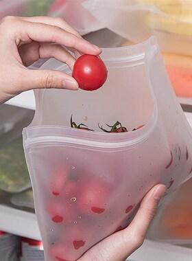 Silicone Food Storage Bag Reusable Stand Up Zip Shut Bag Lea