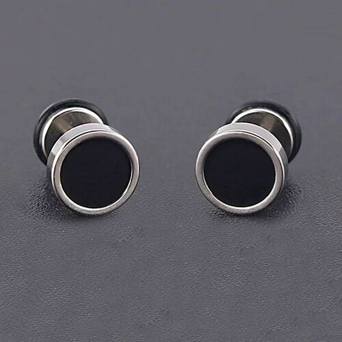 2pcs 16G Titanium Steel Mens Earings, Round Black Oil Drip
