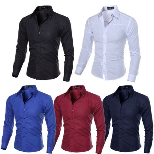 Mens Luxury Casual Formal Shirt Long Sleeve Slim Fit Busine