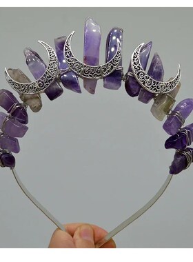 Natural Crystal Crown Queen Raw Crystal Hair Band Lapis Amet