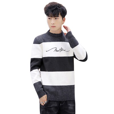 Mens Long Sleeve Round Neck Colorblock Letter Pullover Jacq