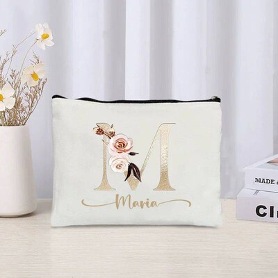 Trendy Floral Letters Makeup Bag Custom Name Travel Cosmetic