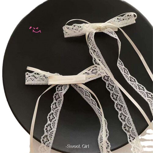 2Pcs Sweet Long Hairpins Lace Bow Hair Clips Women Barrettes