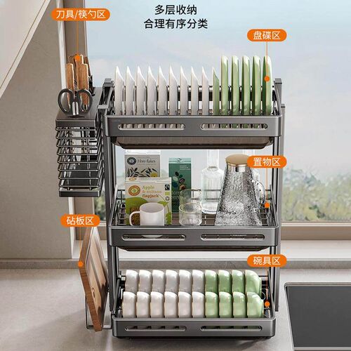 Dish Drying Rack 3Tier Kitchen Plate Organizer Storage Shelf