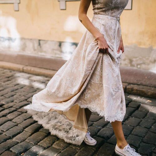 2023 Vintage Champagne Lace Bohemian Wedding Dress A Line Ca
