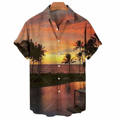 Summer Short Sleeve Coconut ree 3d Printed Mens Shirts Casu