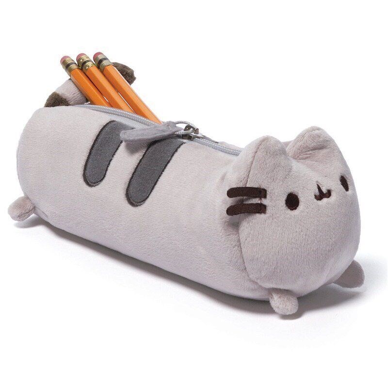 Large Capacity Cute Cat Zippered Plush Pencil Case Gray Cat图片