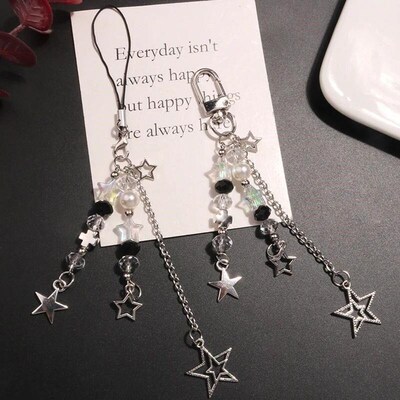 Goth Y2K Phone Charm Star Pearl Keychain Pendant Kawaii Key