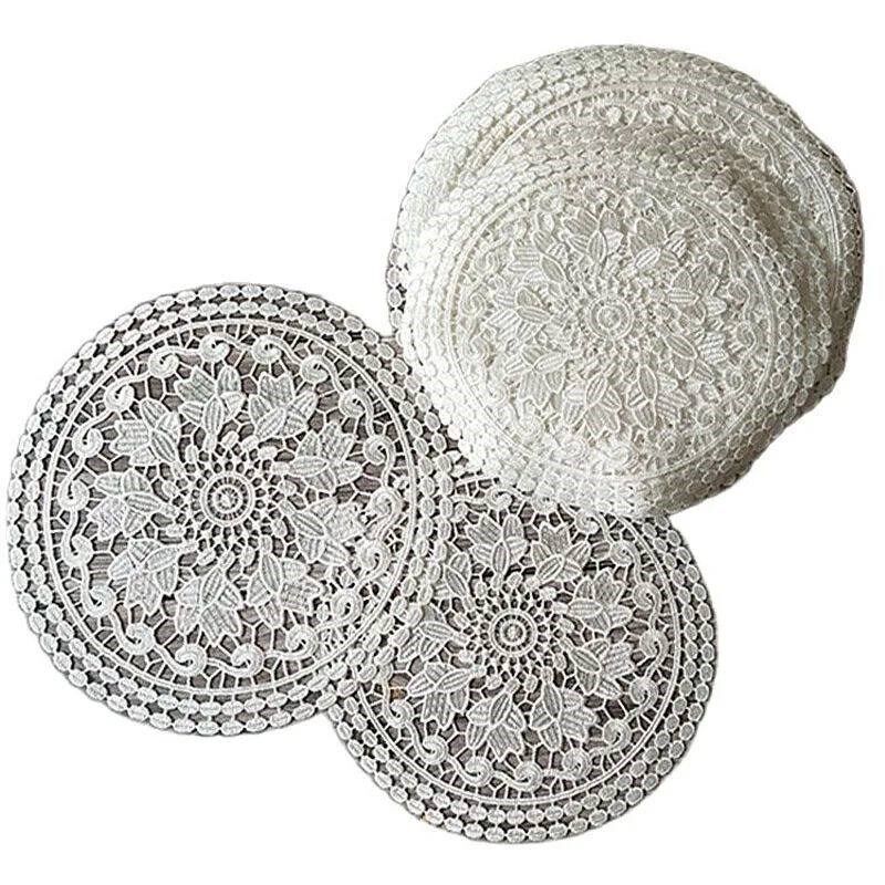Round flower Embroidery table place mat Cloth Christmas plac