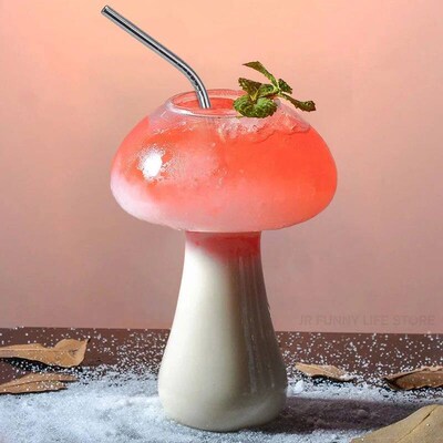 Mushroom Cocktail Glass Cup with Straw For  drinks Beer Crea