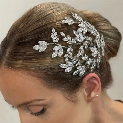 Fashion Leaves Cubic Zircon Bridal Hair Comb Birthday Hair A