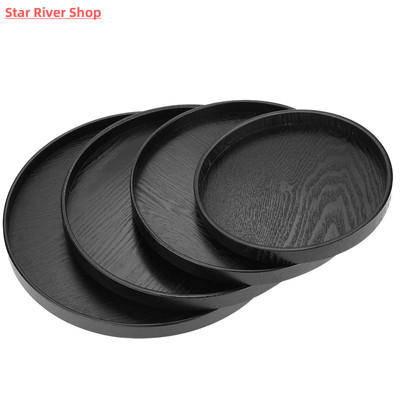 Round Solid Wooden Tea Table Tray Coffee Snack Food Meals Ch
