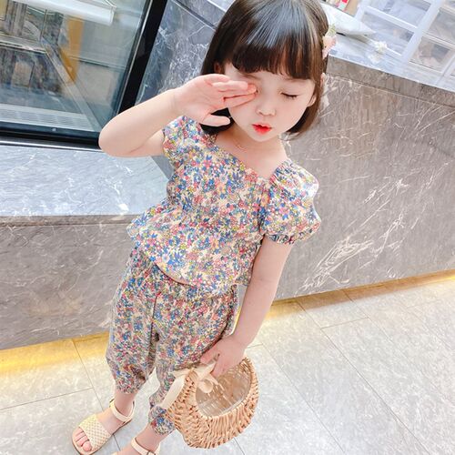 2pcs/set 2022 Children Clothes Floral Tshirt + Pants For Gir