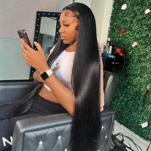 30 40 Inch Bone Straight HD Lace Frontal Wigs Pre Plucked Br
