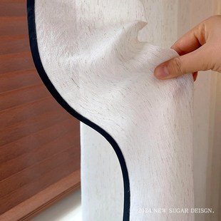 鱼骨纹法式中古风亚麻纱帘窗帘透光不透人纱帘客厅阳台沙黑边窗纱