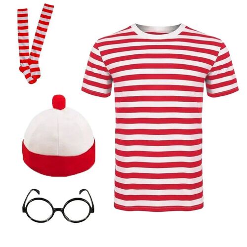 Wheres Waldo Family Wally Cosplay Costume Short Sleeves Glas
