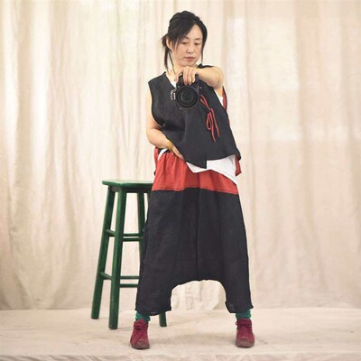 Linglong/baggy pants, loose hanging crotch pants, ramie cont
