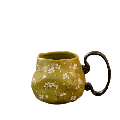 Green and Fresh Floral Ceramic Coffee Mug with Unique Design