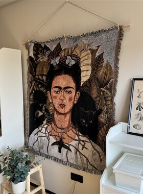 墨西哥画家弗里达卡罗Frid Khlo 猴子与自画像 挂毯沙发毯