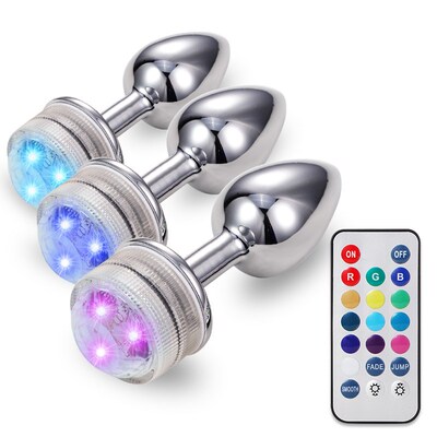 LED Colorful Light Metal Anal Plug NO Vibrator Masturbator F