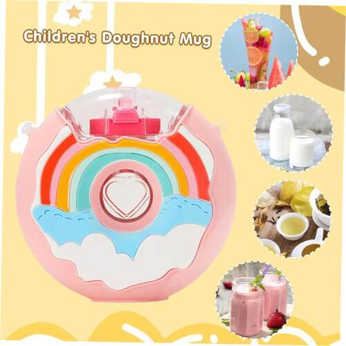 380ml Kids Water Bottle Kawaii Plastic Cup Donut Shape Cute