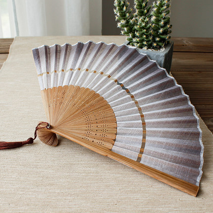 水墨 礼品扇折扇棉麻扇子 和风女扇折叠扇 两截扇两节扇男女7寸扇