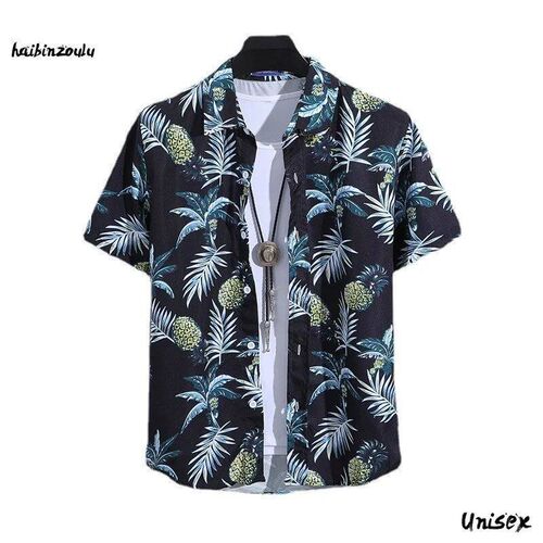 Mens Summer Short Sleeve Printed Shirt Thin Beach Shirt Men