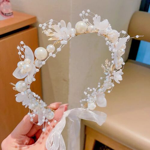 2025 Colorful Flower Headband for Girls Mesh Ribbon Flower C