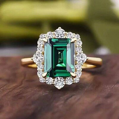 Huitan Luxury Square Green Cubic Zirconia Rings Temperament