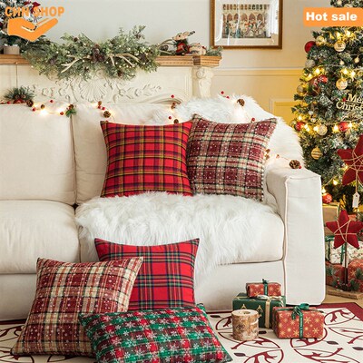 Christmas Pillow Covers 18x18in,Plaid Pillow Decorations