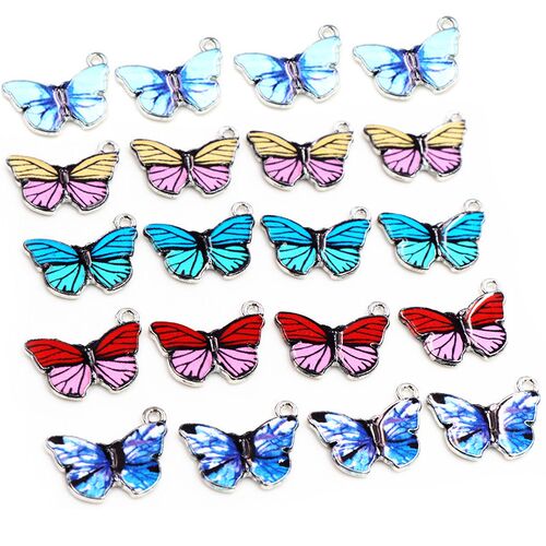 10pcs/lot 21x15mm Colorful Butterfly Charms Pendant Enamel M