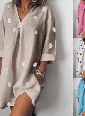 Split dress loose V-neck print 9-sleeve spring and summer