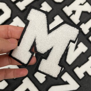 8cm Iron on Black White Chenille Letter Patches Towel Initia