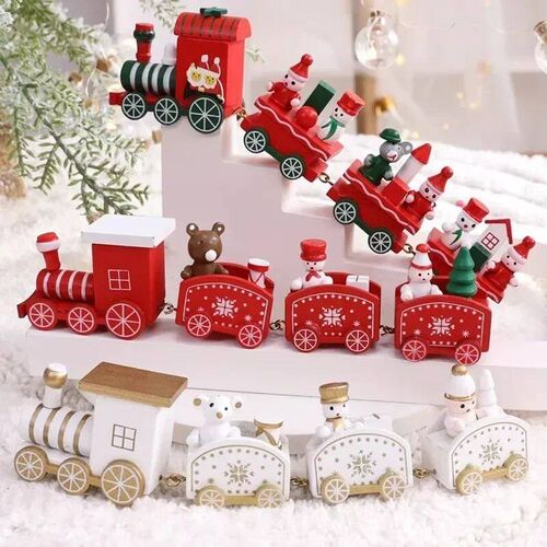 Wooden Train Christmas Ornaments Santa Cake Decoration Merry